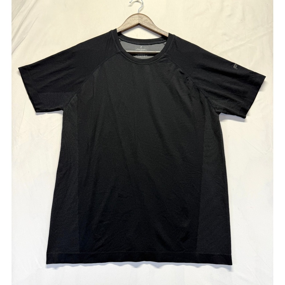 Fabletics The Training Day T Shirt Mens XL Black Textured Nylon Raglan Sleeves